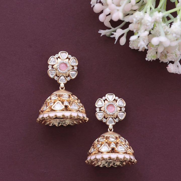 Kundan Jhumki With Rose Gold Plating 302182