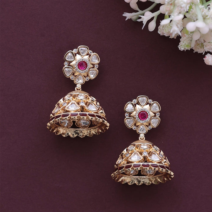 Kundan Jhumki With Rose Gold Plating 302182