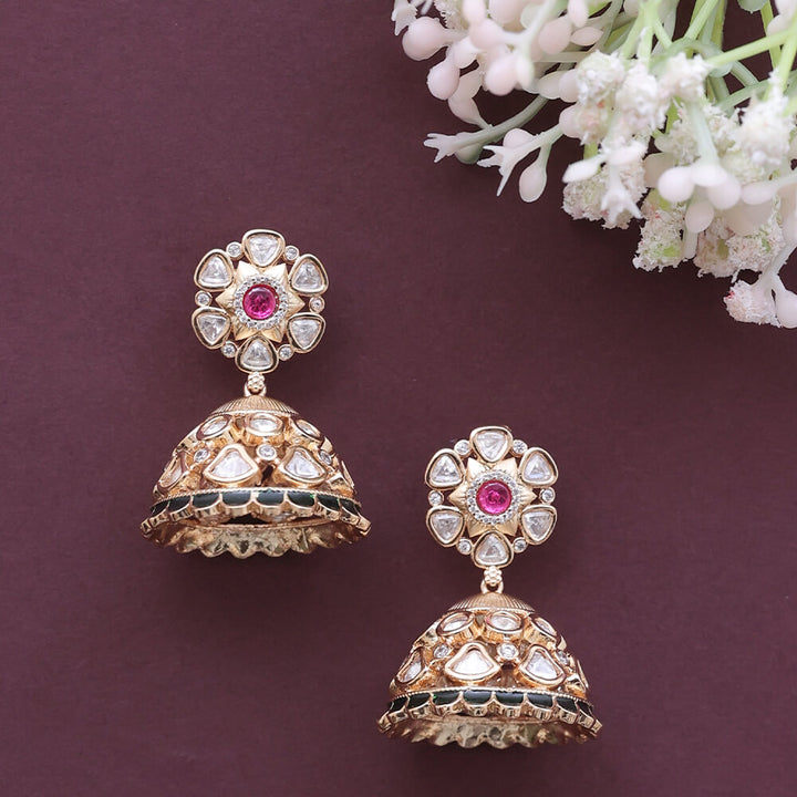 Kundan Jhumki With Rose Gold Plating 302182