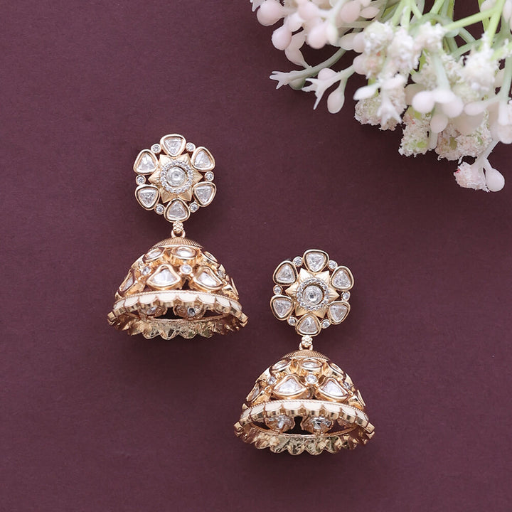 Kundan Jhumki With Rose Gold Plating 302182