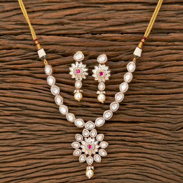 Kundan Pearl Necklace With Rose Gold Plating 302221