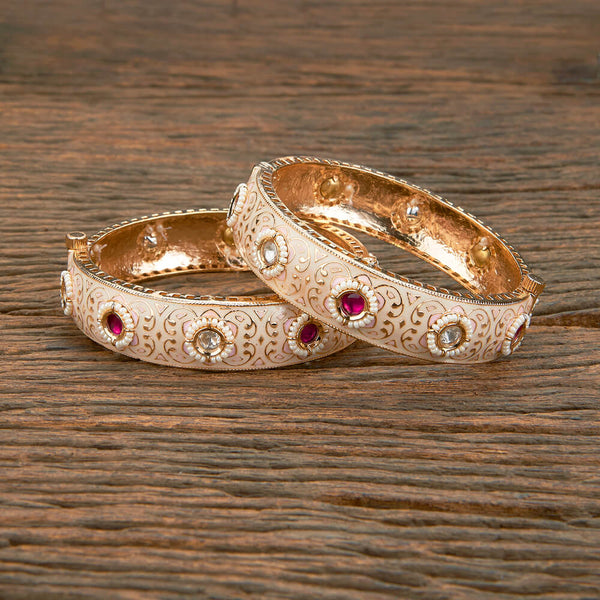 Kundan Meenakari Bangles With Rose Gold Plating 302235