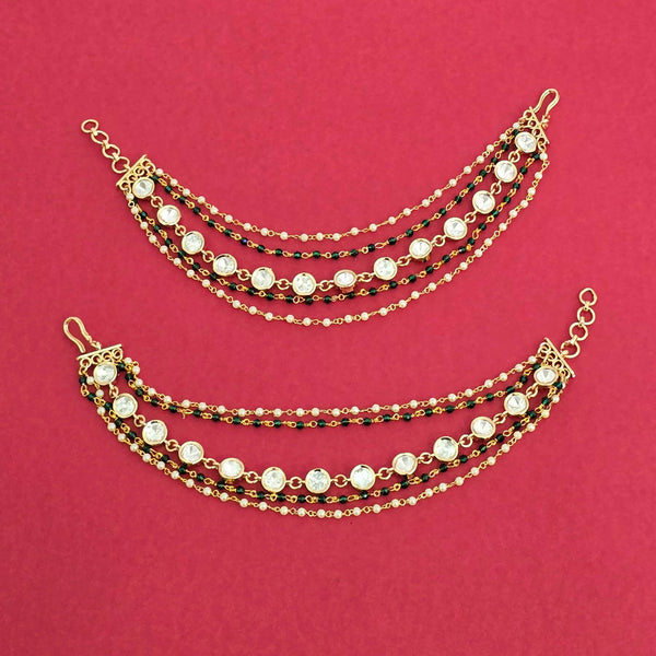 302282 Kundan Pearl Ear Chain With Gold Plating