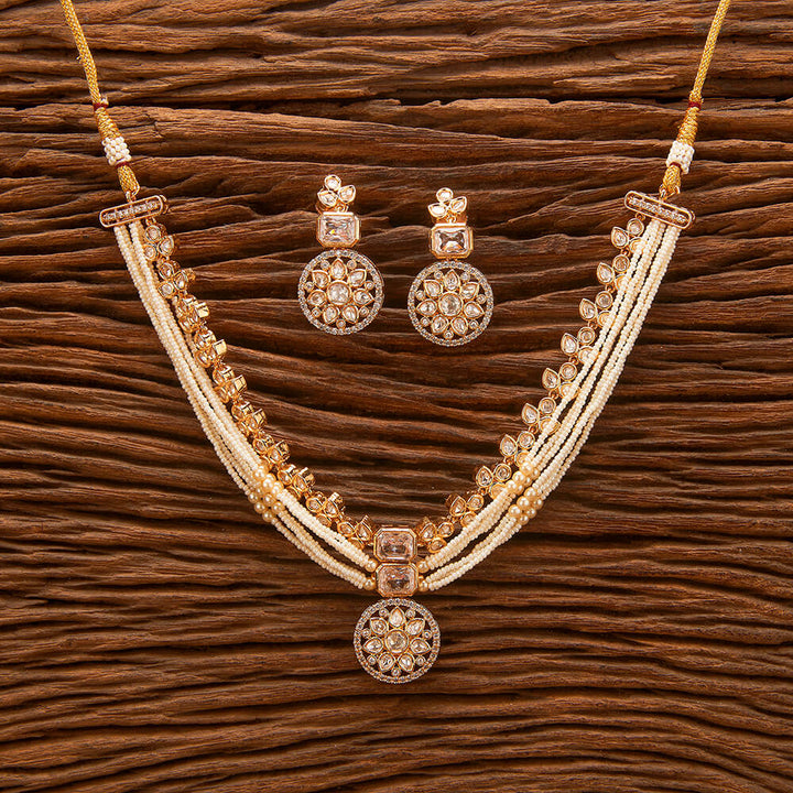 Kundan Pearl Necklace With Rose Gold Plating 302323