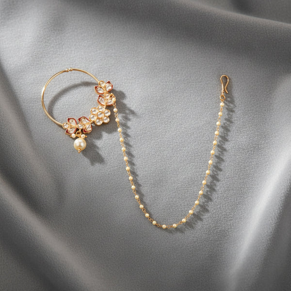 302327 Kundan Pressing Nose Ring With Rose Gold Plating