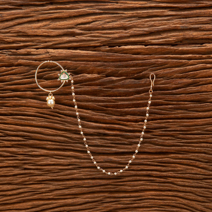 Kundan Moti Nose Ring With Rose Gold Plating 302330