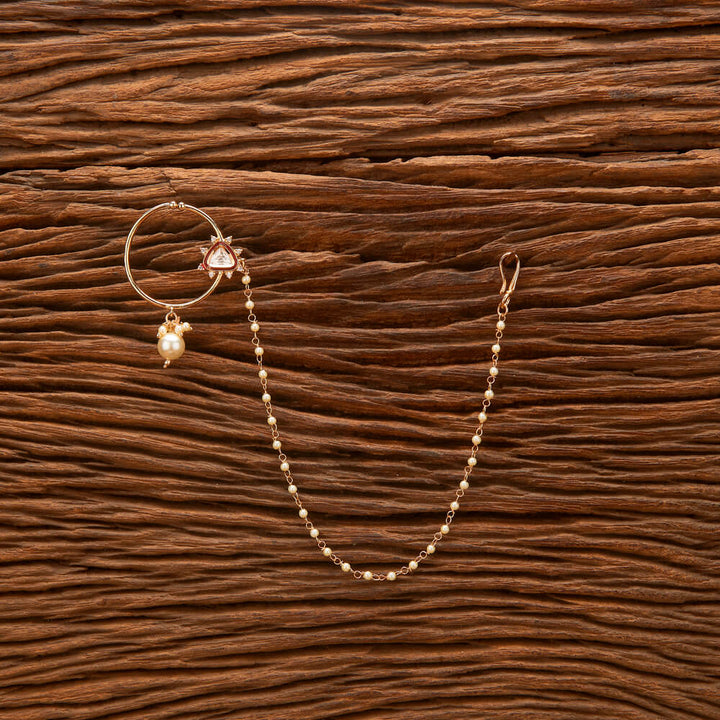 Kundan Moti Nose Ring With Rose Gold Plating 302330