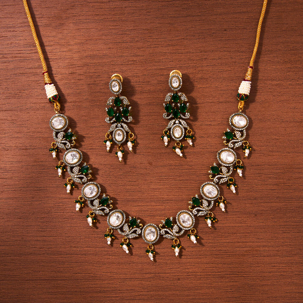 Kundan Peacock Necklace With Victorian Plating 302361