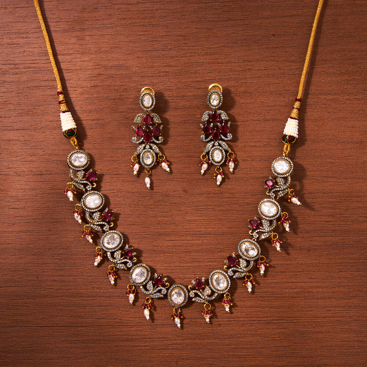 Kundan Peacock Necklace With Victorian Plating 302361