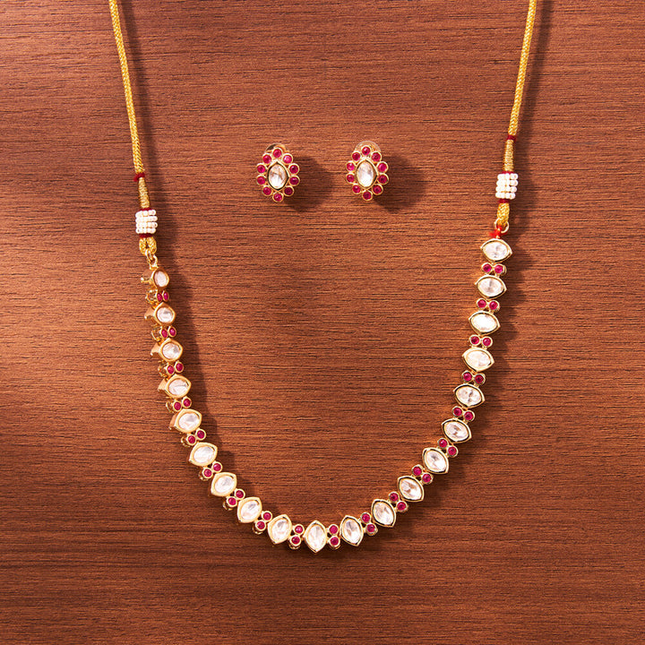 Kundan Classic Necklace With Rose Gold Plating 302375