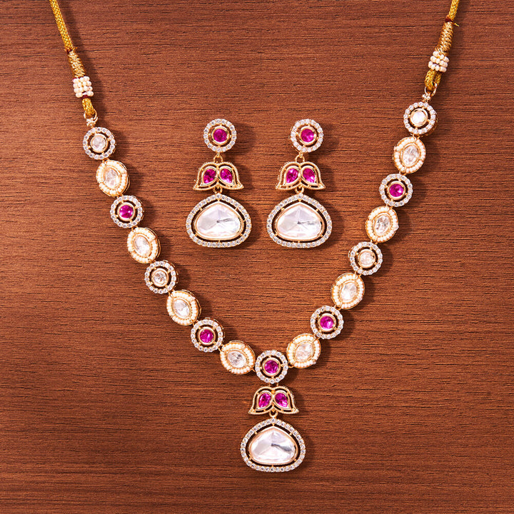 Kundan Classic Necklace With Rose Gold Plating 302390