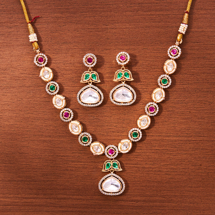 Kundan Classic Necklace With Rose Gold Plating 302390