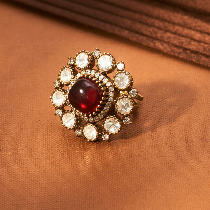 Kundan Adjustable Ring With Victorian Plating 302418