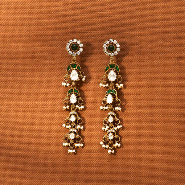 Kundan Long Earring With Victorian Plating 302420