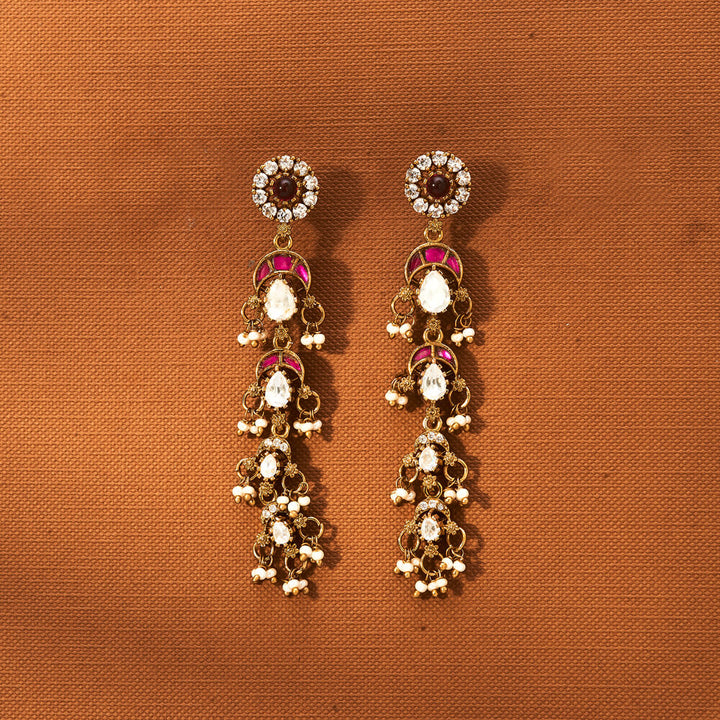 Kundan Long Earring With Victorian Plating 302420