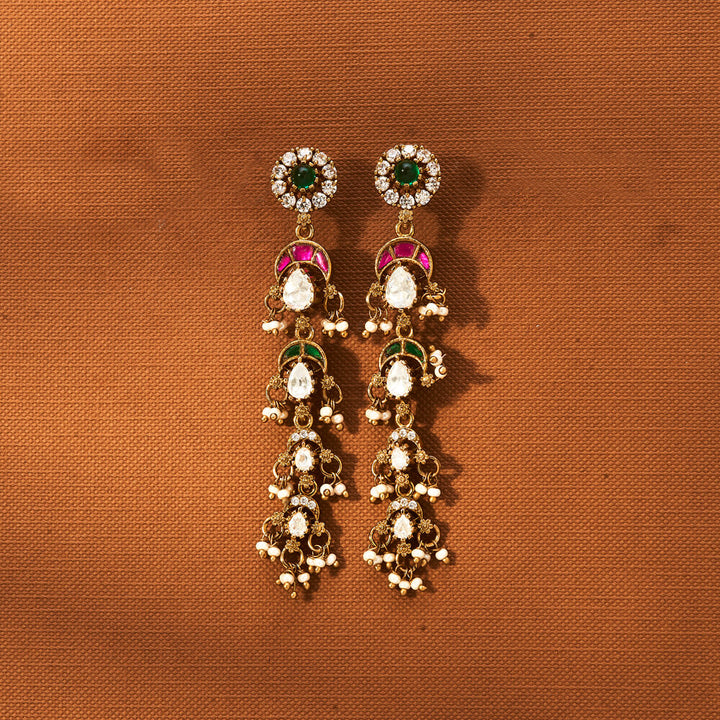 Kundan Long Earring With Victorian Plating 302420