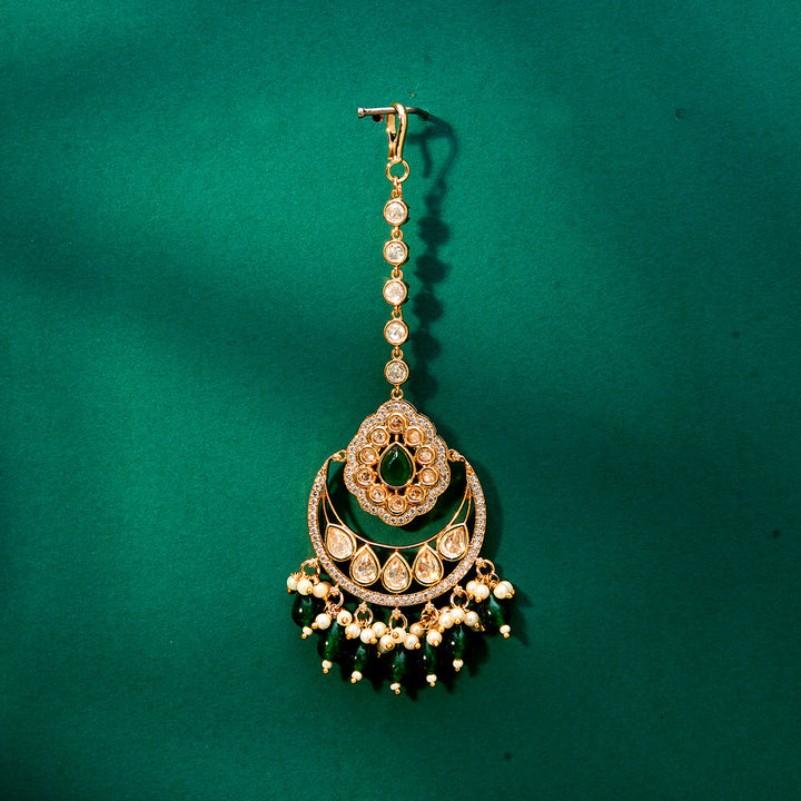 Kundan Moti Tikka With Rose Gold Plating 302432