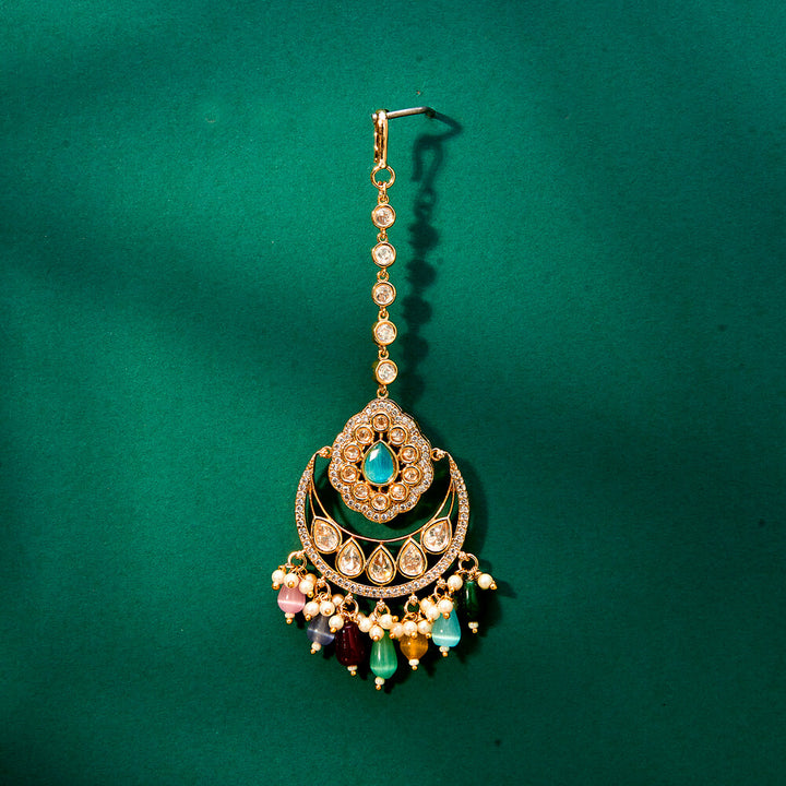 Kundan Moti Tikka With Rose Gold Plating 302432