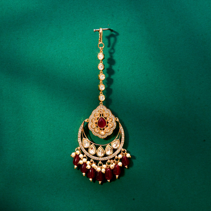 Kundan Moti Tikka With Rose Gold Plating 302432