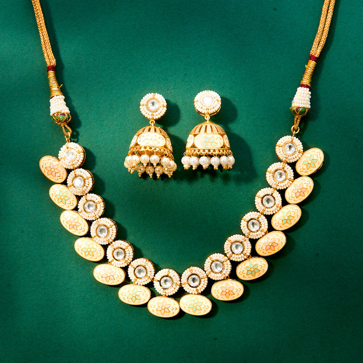 Kundan Meenakari Necklace With Matte Gold Plating 302439