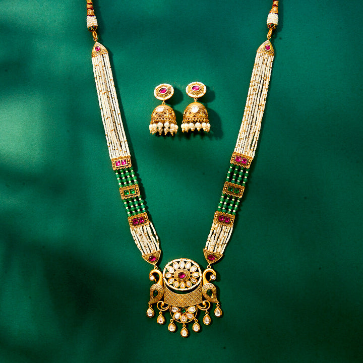 Kundan Peacock Pendant Set With Matte Gold Plating 302445