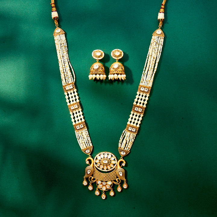 Kundan Peacock Pendant Set With Matte Gold Plating 302445