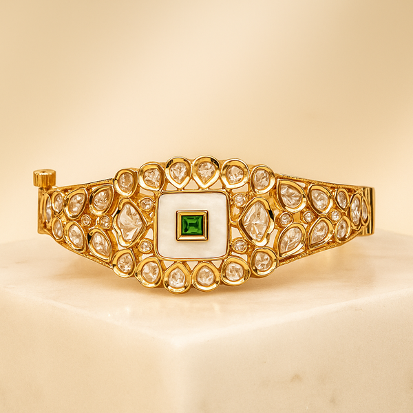 302463 Kundan Openable Kada With Rose Gold Plating