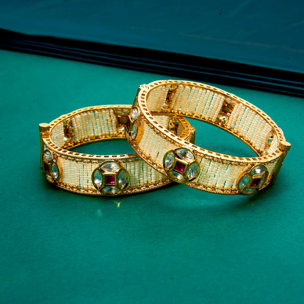 302491 Kundan Openable Bangles With Gold Plating