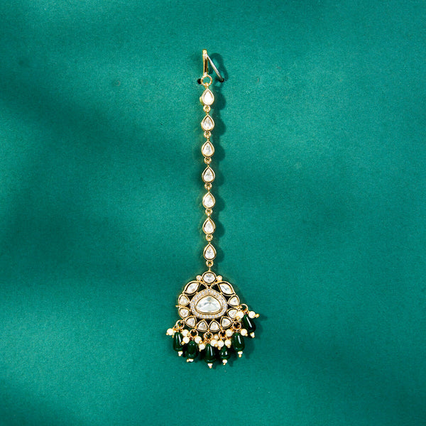 302513 Kundan Pearl Tikka With Gold Plating