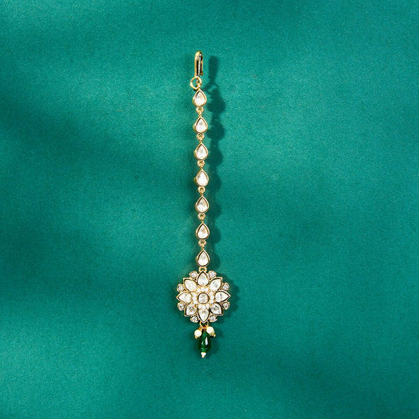 302514 Kundan Pearl Tikka With Gold Plating