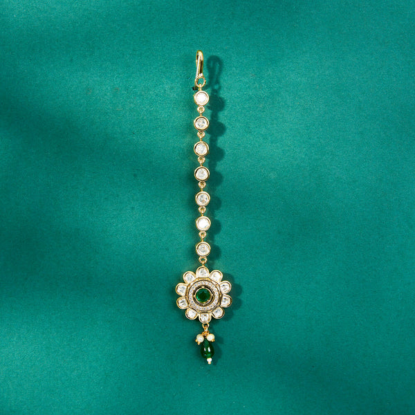 302515 Kundan Moti Tikka With Gold Plating