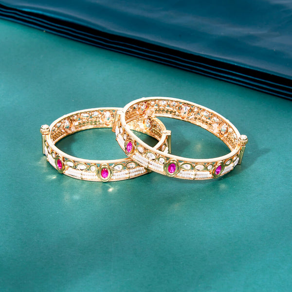 302525 Kundan Openable Bangles With Rose Gold Plating