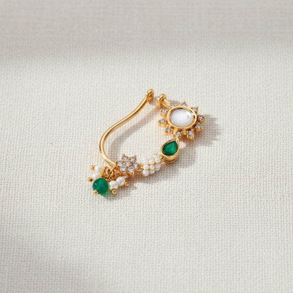 302527 Kundan Pressing Nose Ring With Rose Gold Plating