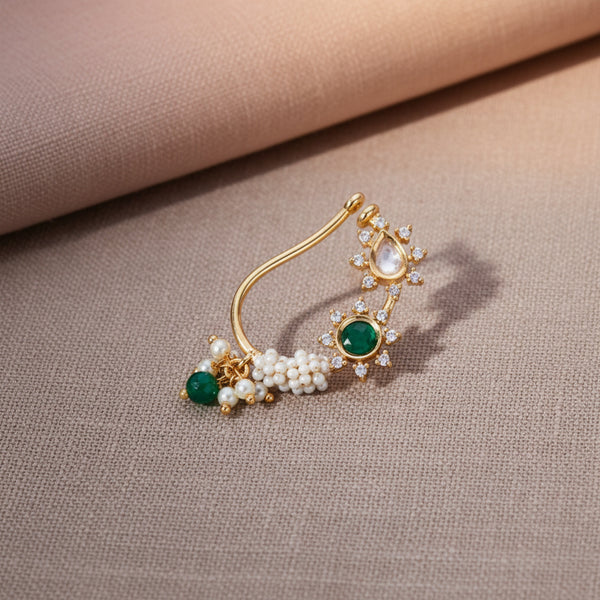 302528 Kundan Pressing Nose Ring With Rose Gold Plating