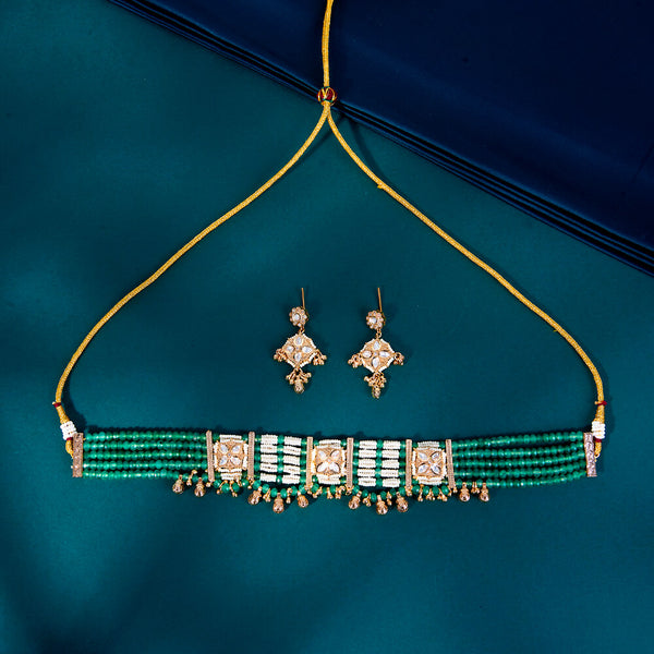 302562 Kundan Choker Necklace With Rose Gold Plating