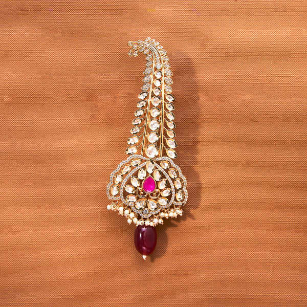 302607 Kundan Pearl Kalangi With Gold Plating