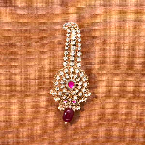 302608 Kundan Pearl Kalangi With Gold Plating