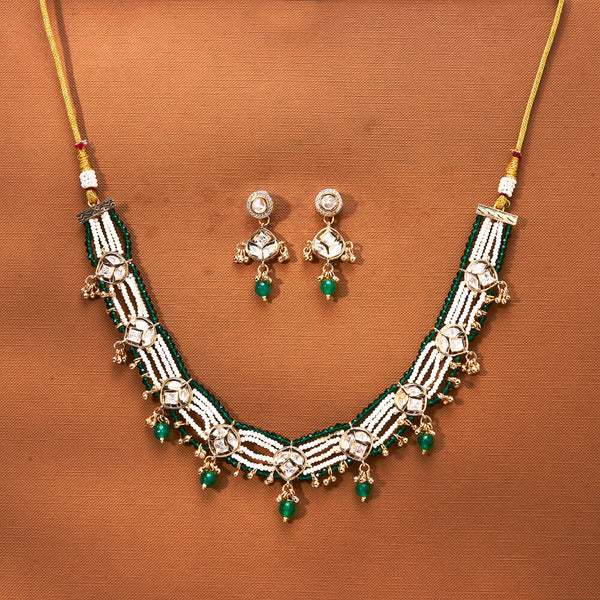 302619 Kundan Pearl Necklace With Gold Plating