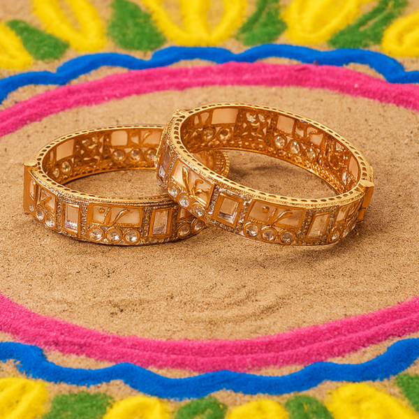 302634 Kundan Openable Bangles With Gold Plating
