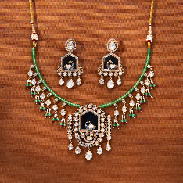 302635 Kundan Classic Necklace With Rose Gold Plating