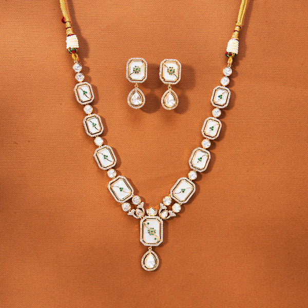 302637 Kundan Mother Of Pearl Necklace With Gold Plating