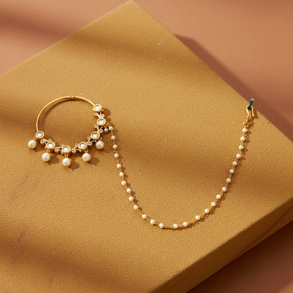 302647 Kundan Pressing Nose Ring With Gold Plating