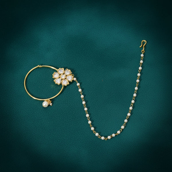 302651 Kundan Pressing Nose Ring With Gold Plating