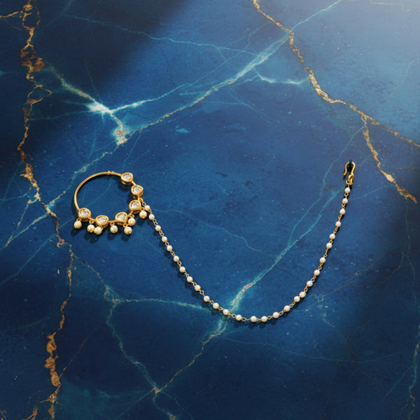 302653 Kundan Pressing Nose Ring With Gold Plating