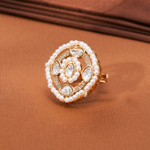 302663 Kundan Adjustable Ring With Gold Plating