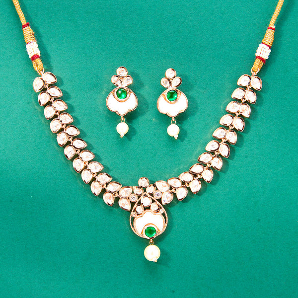 302692 Kundan Mother Of Pearl Necklace With Rose Gold Plating