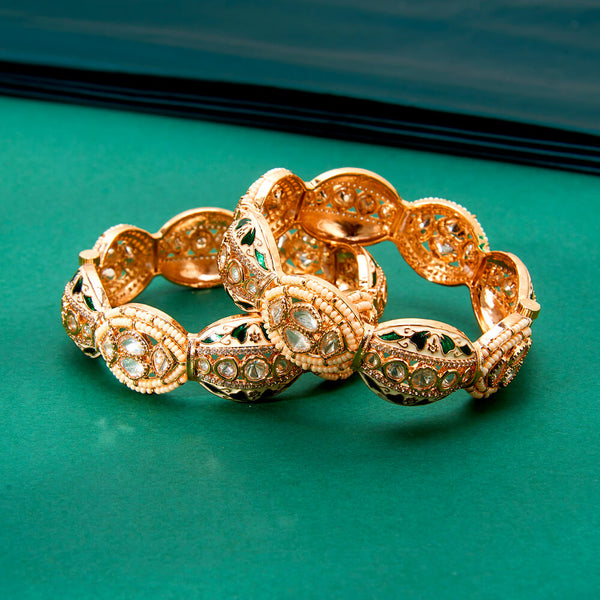 302703 Kundan Meenakari Bangles With Rose Gold Plating