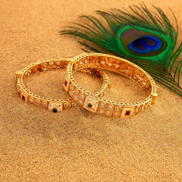 302707 Kundan Openable Bangles With Gold Plating