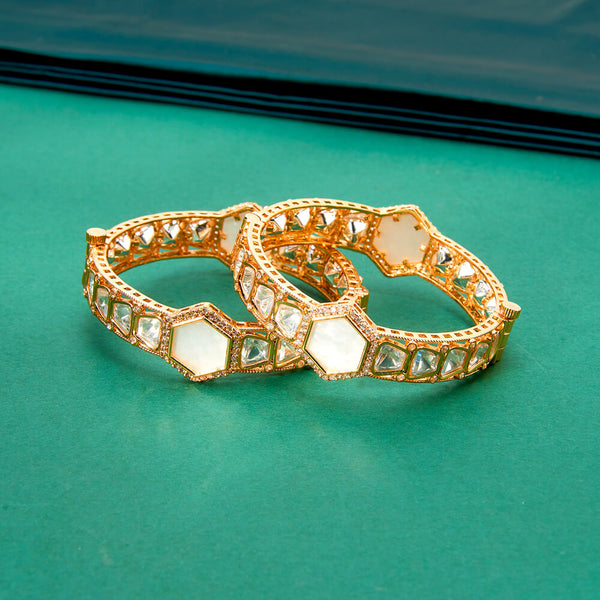 302710 Kundan Openable Bangles With Rose Gold Plating