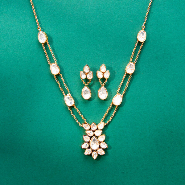 302713 Kundan Classic Necklace With Rose Gold Plating